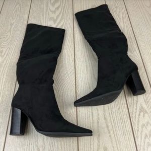 Olivia Miller Tall Faux Suede Block Heel Point Toe Boots 10 Black